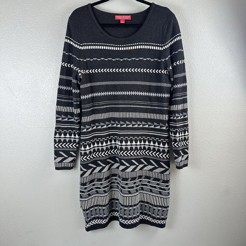 Krimson Klover Merino Wool Blend Sweater Dress Sz L Fair Isle Outdoor Minimalist